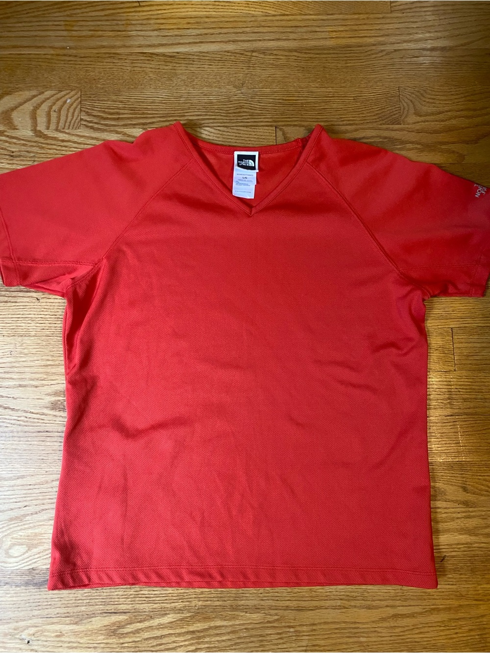 The North Face Red V-Neck Short Sleeve Athletic Shirt